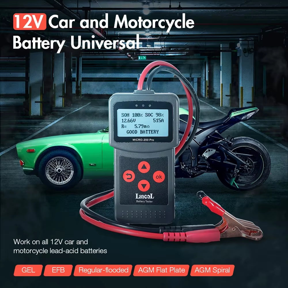 Micro-200 Pro 12V Digital Car Battery Tester Micro200Pro EFB AGM Gel Lead Acid Battery Cranking Charging Diagnostic Tool